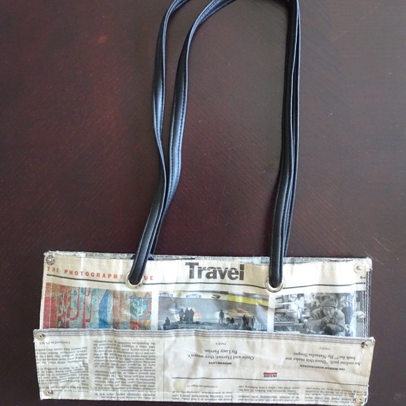 Upcycled Newspaper Unique One of a Kind Artsy Hipster Creative Shoulder Bag - Picture 3 of 8